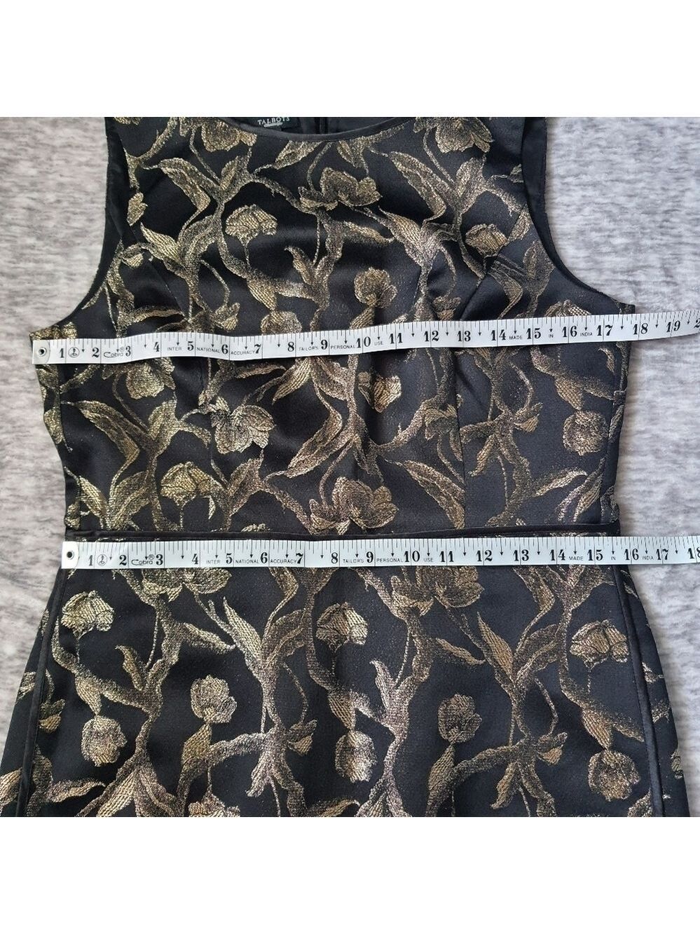 Talbots Sleeveless Gold Floral Midi Sheath Party Dress with Pockets Black Size 8 - Picture 10 of 10